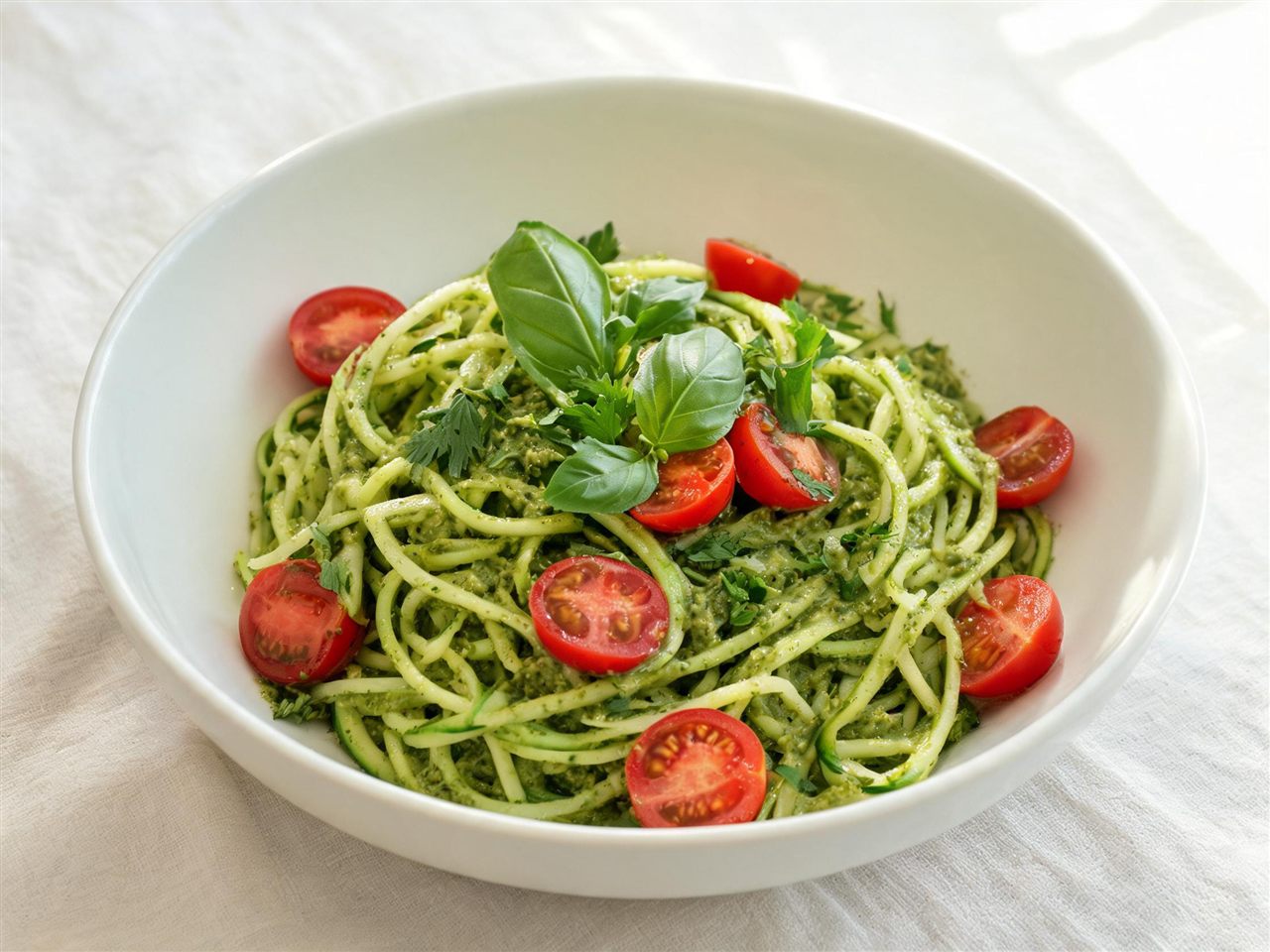 Courgette noedels met avocado-pesto