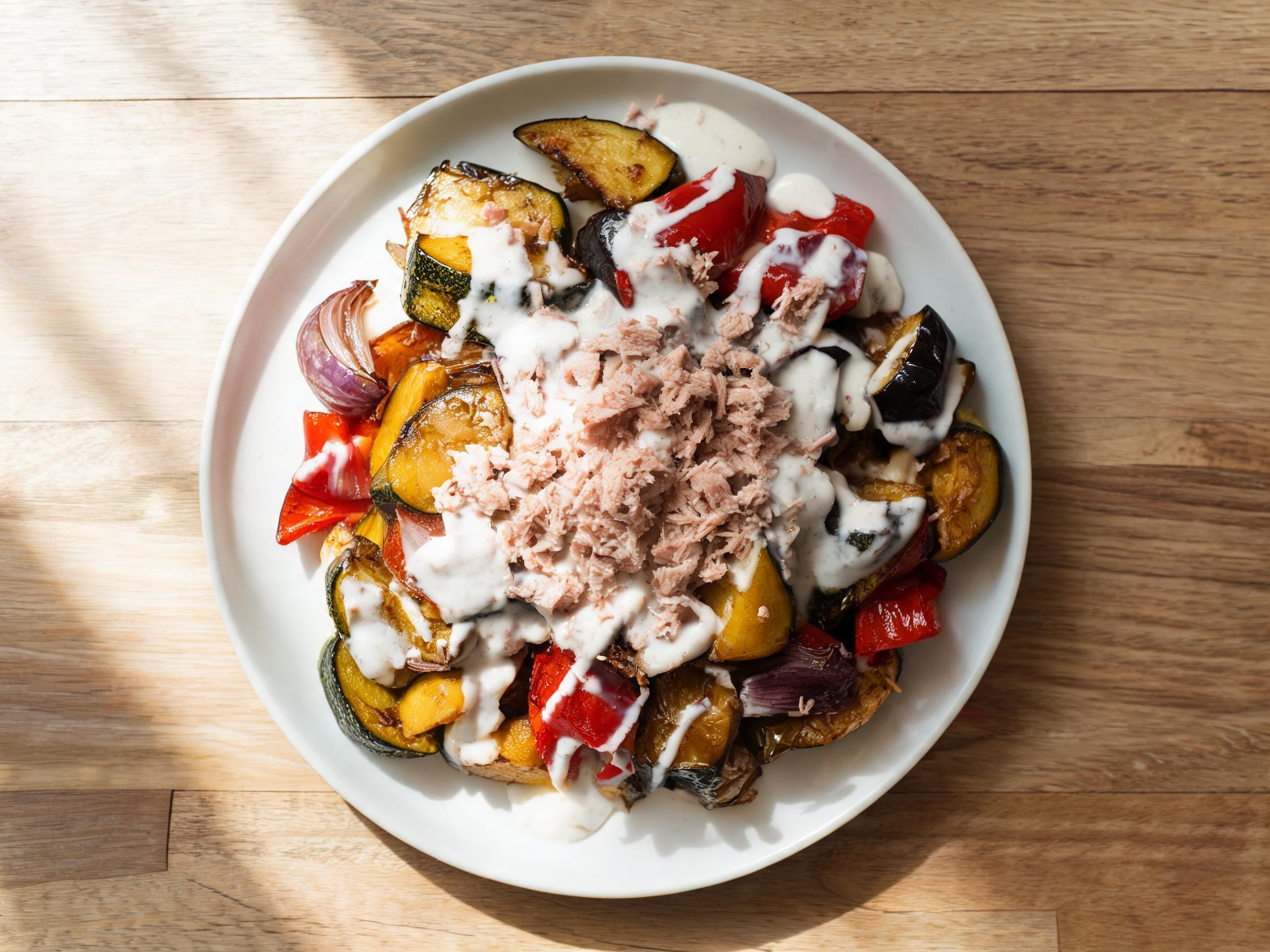 Geroosterde groente met tonijnsalade