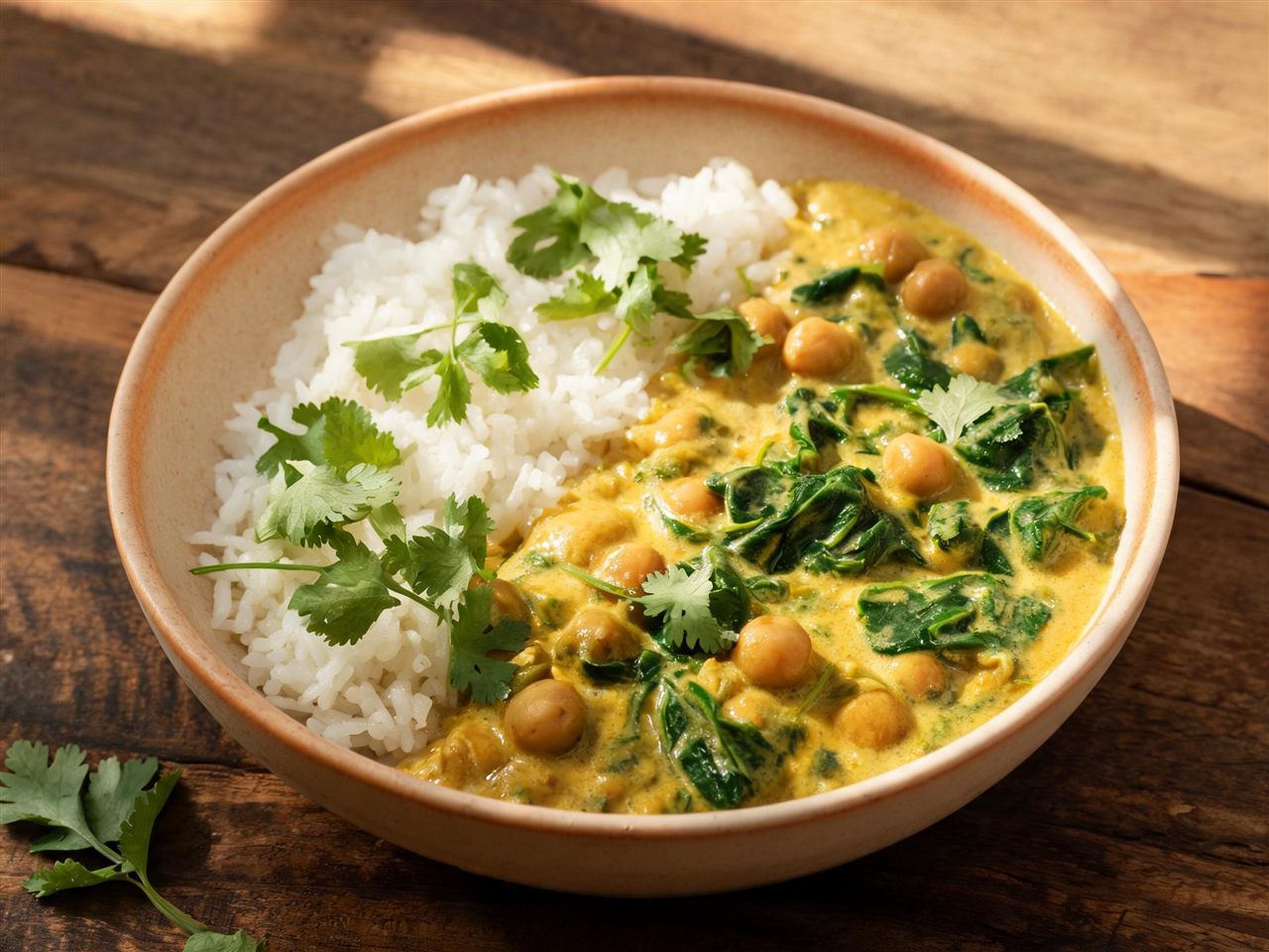Romige kikkererwtencurry met spinazie