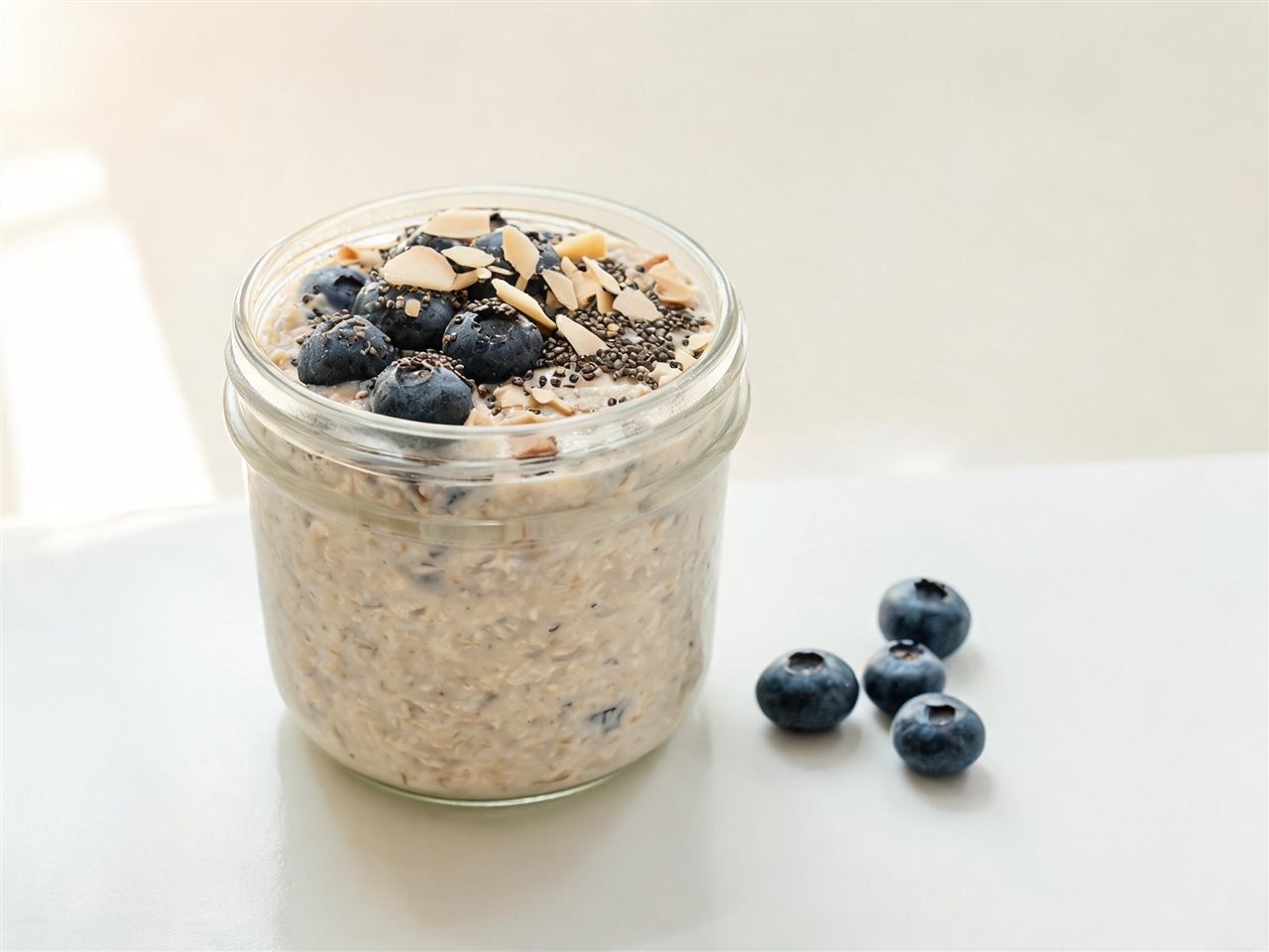 Overnight oats met blauwe bessen